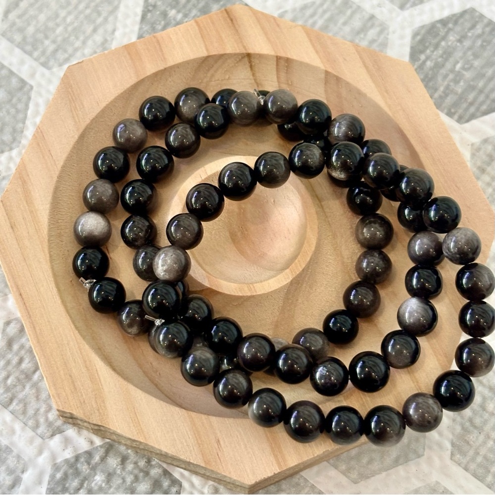 Crystal/Gemstone NEW Silver Obsidian Bracelet 8mm